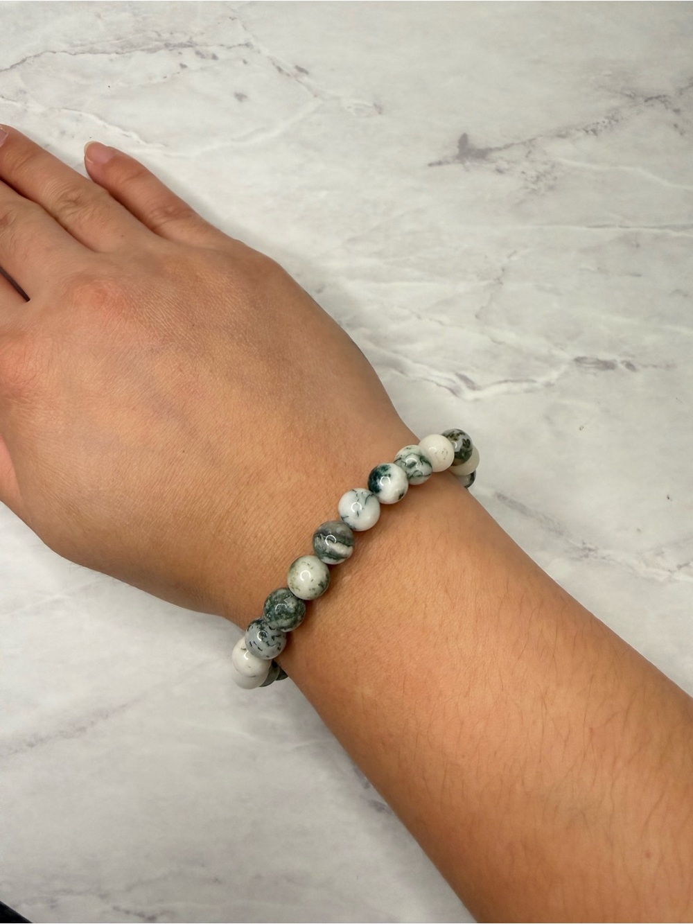 Moss Agate Beaded Stretch Bracelet